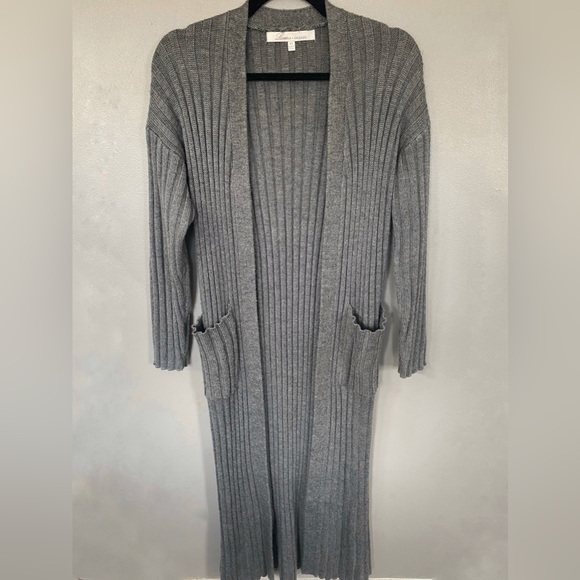 Lovers + Friends Long Gray Ribbed Duster Cardigan Sweater - Picture 5 of 8